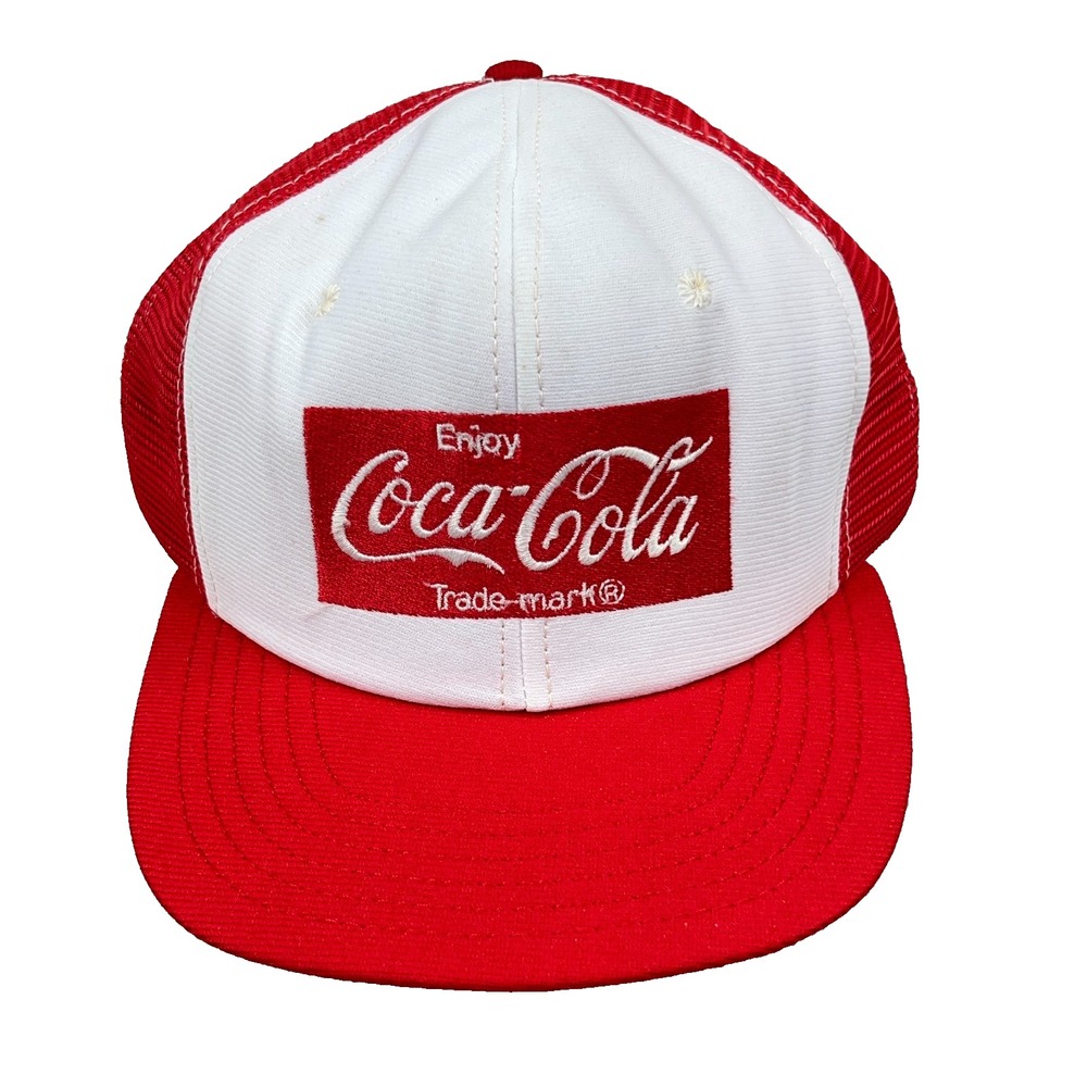 Vintage Coca Cola Hat Cap SnapBack Red White Made USA 90s Mesh Soda Advertising